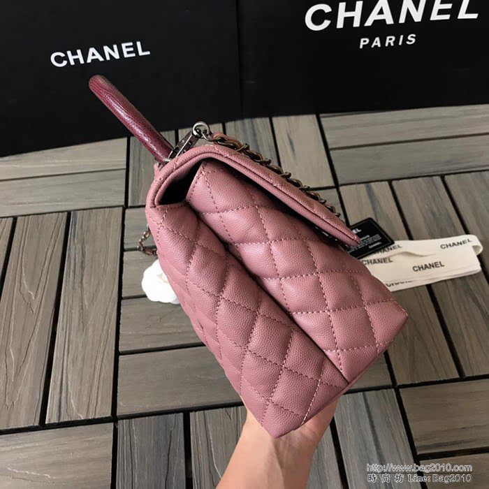 CHANEL香奈兒 独家背景实拍 蜥蜴手柄 Chanel cocohandle 專櫃对版货 小球纹原厂牛皮 時尚百搭 手提肩背斜挎包  Cco1100